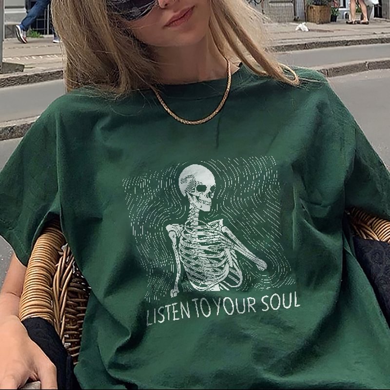   Casual letter skeleton printing T-shirt designer - Neojana