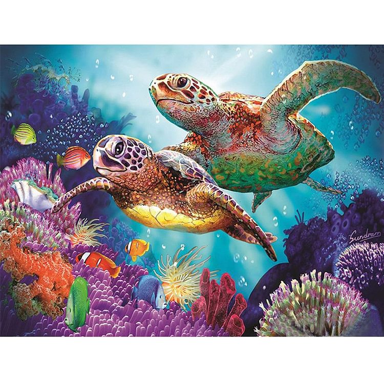 Turtles Sea Round Part Drill Diamond Painting 40X30CM(Canvas)-gbfke