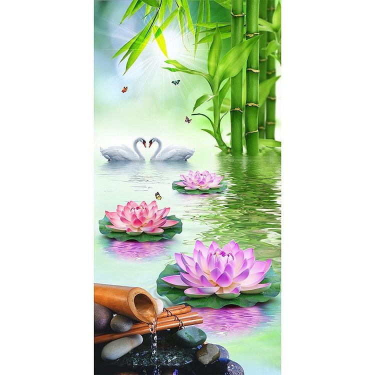 Lotus Pond - Diamant rond partiel -