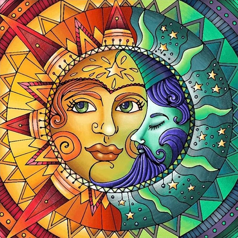 JEFFPUZZLE™-JEFFPUZZLE™ Sun and Moon Painting Wooden Puzzle