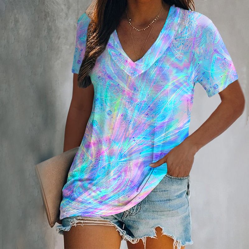 Bright Color Rainbow Casual Tie-dye Printed T-shirt