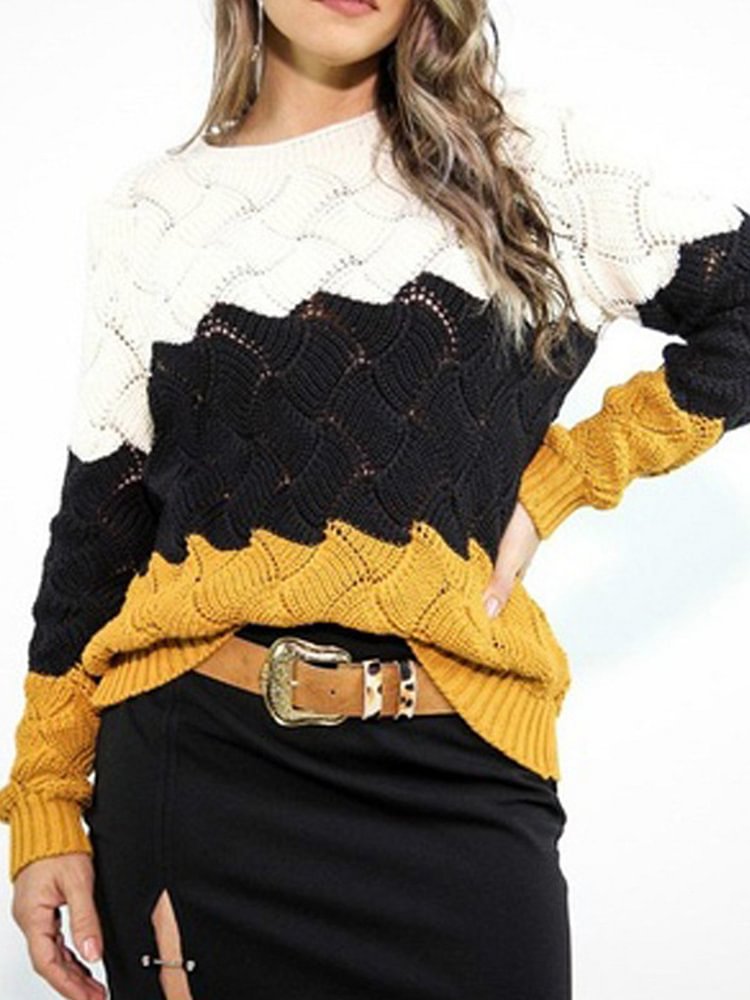 Women Color-Block Casual Pullover Sweater