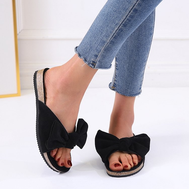 Women's Comfy Suded Bow Flat Sandals