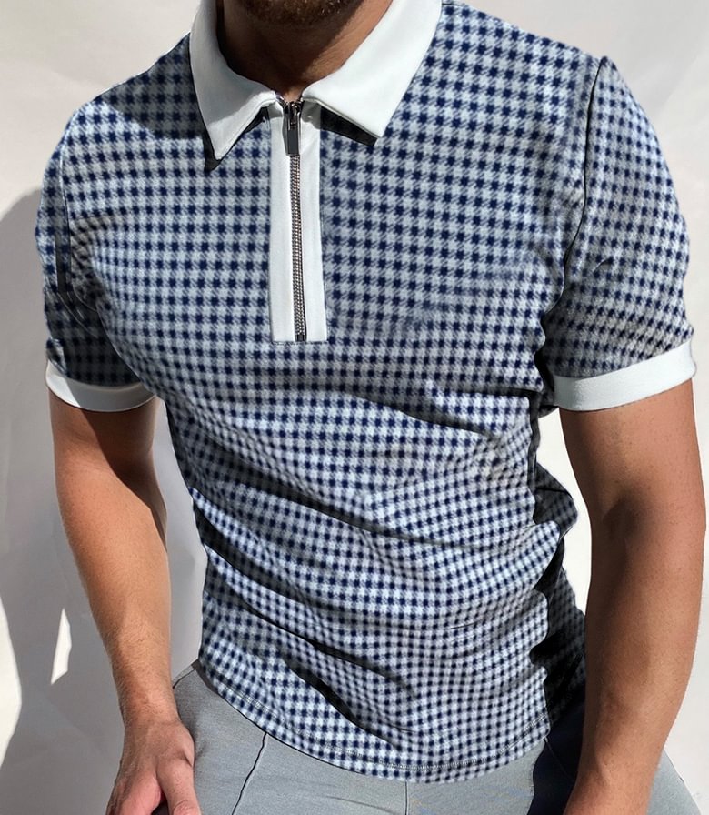 Houndstooth color block short-sleeved polo shirt / [viawink] /