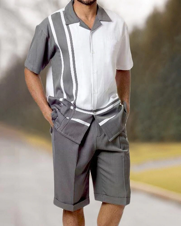 Short Sleeve Two Piece Print Walking Suit Set