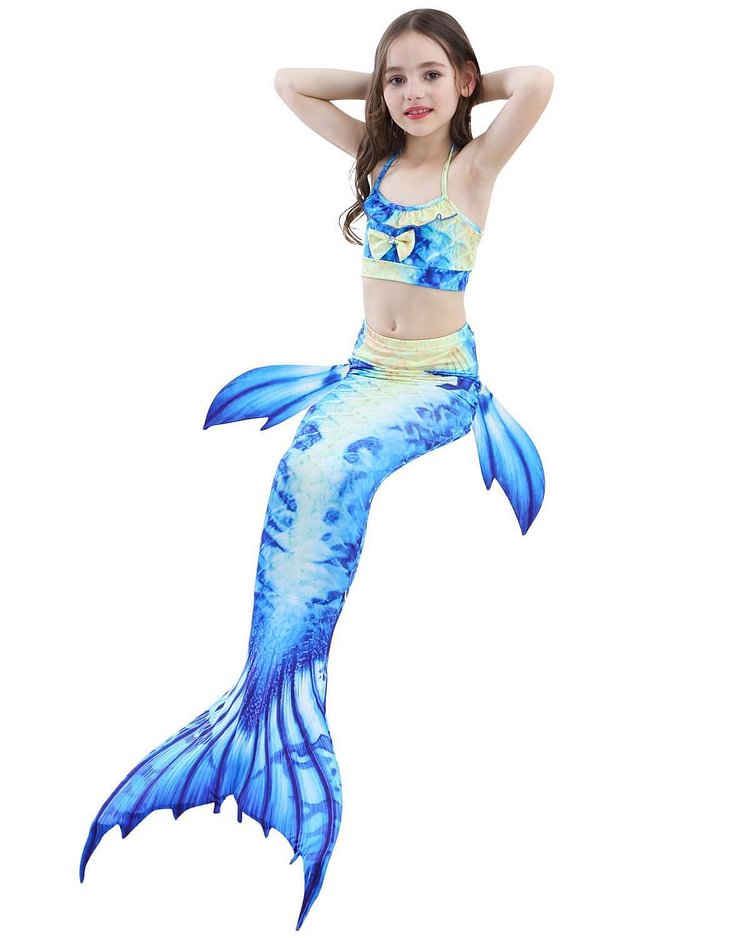 Top Bottom And Mermaid Tail With Fins Girls Swimsuit-Mayoulove