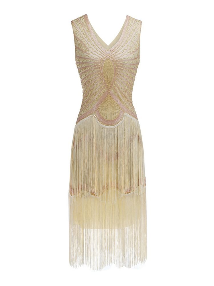 Mayoulove 1920s V Neck Sequin Flapper Dance Dress-Mayoulove