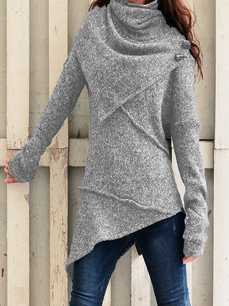 Women Asymetrical Solid Vintage Sweater