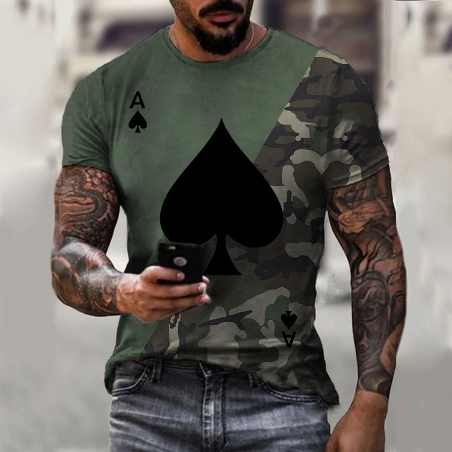 Men's camouflage contrast spades casual T-shirt / [viawink] /