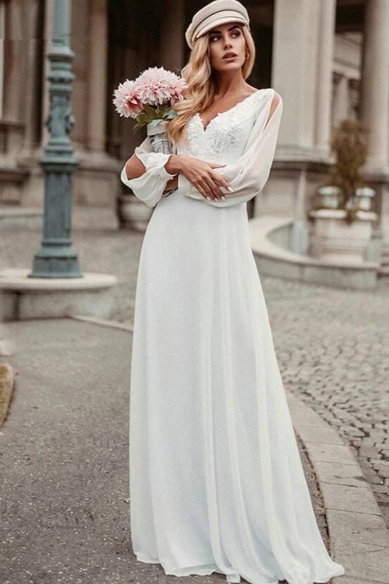 Elegant Boho Dress Lace Wedding Dresses Long Sleeve On Sale
