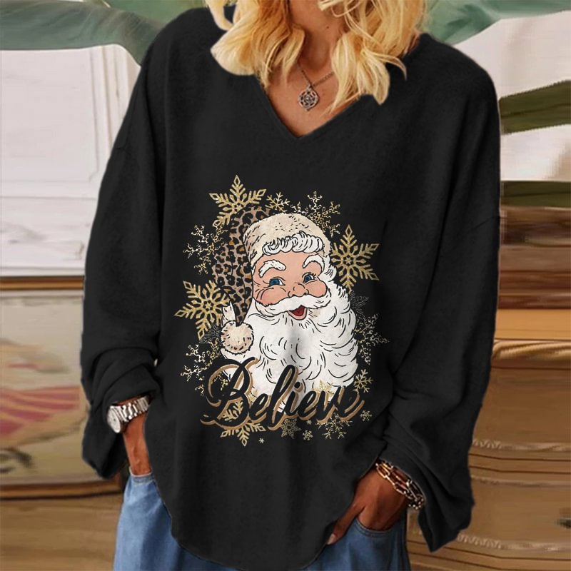 Believe Printed Christmas Casual T-shirt