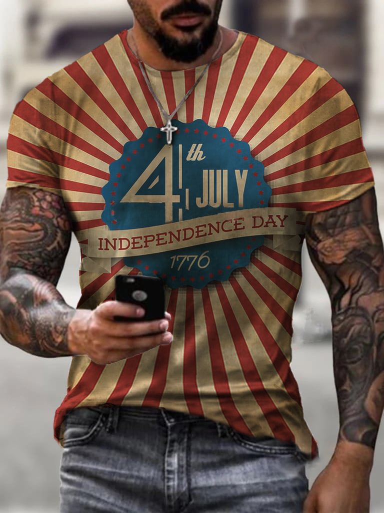 Mens American Flag Independence Day Printed T-shirt / [viawink] /