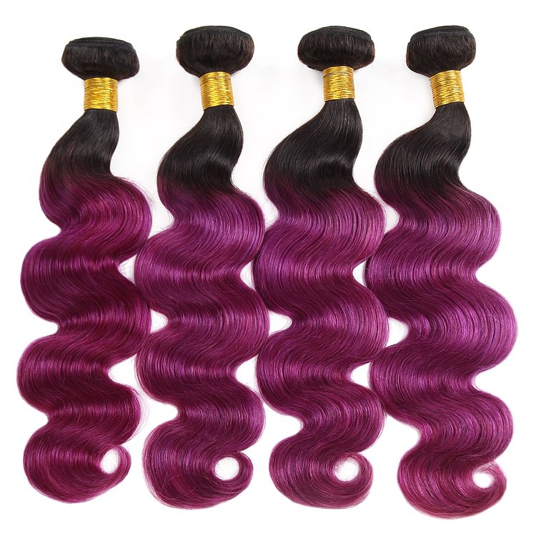 1 PC Black And Purple Gradient Body Wave Hair Bundles丨Malaysian Mature Hair、Virgin Hair、Original Hair