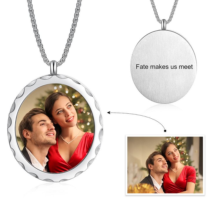 Personalized Picture Necklace with Engraving Embossed Printing - Color Photo, Custom Necklace with Picture and Text