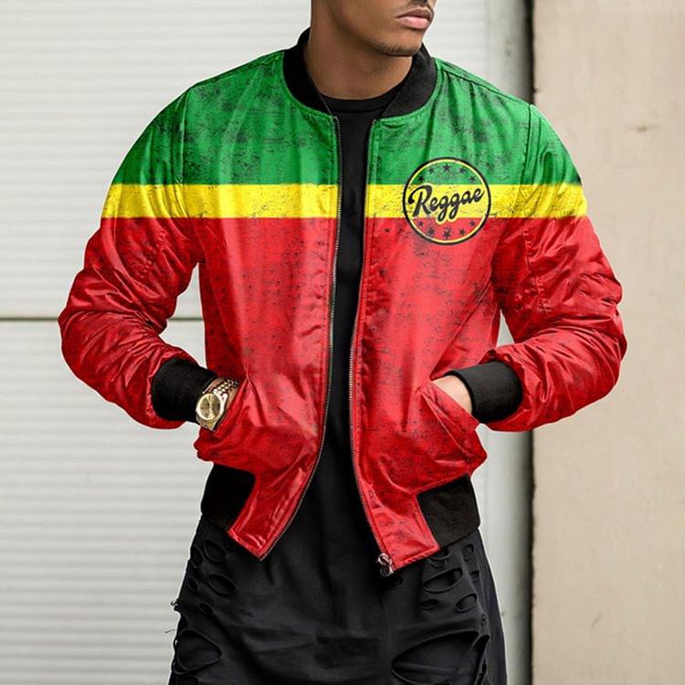 BrosWear Reggae Colorblock Casual Stand Collar Jacket
