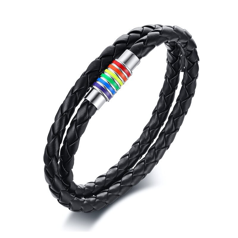 LGBT-PU-Leder-Edelstahl-Regenbogen-Armband  Kettenmachen