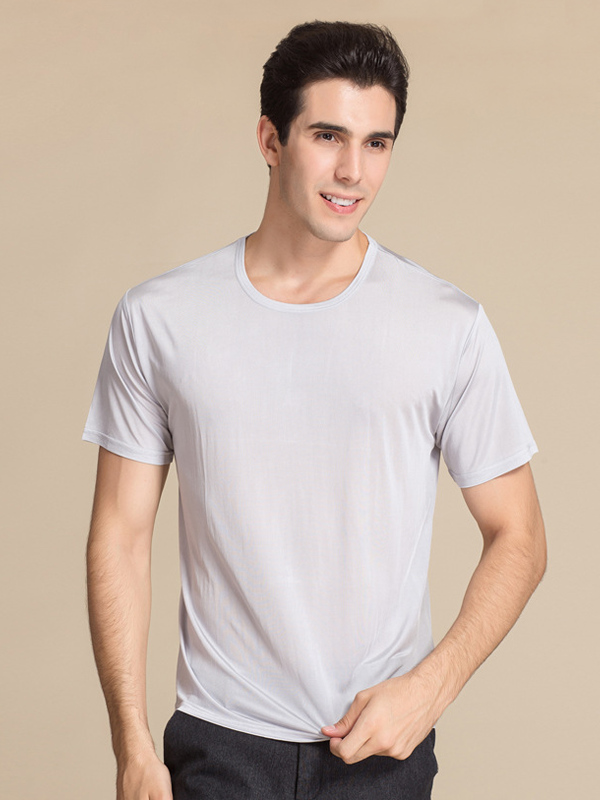 T-shirt en soie de haute qualité col rond homme-Soieplus