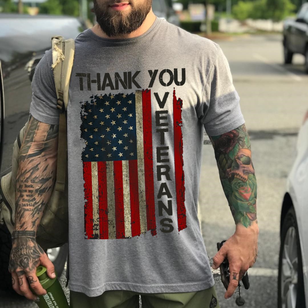 Thank You Veterans Print Solid T-shirt For Men - Krazyskull
