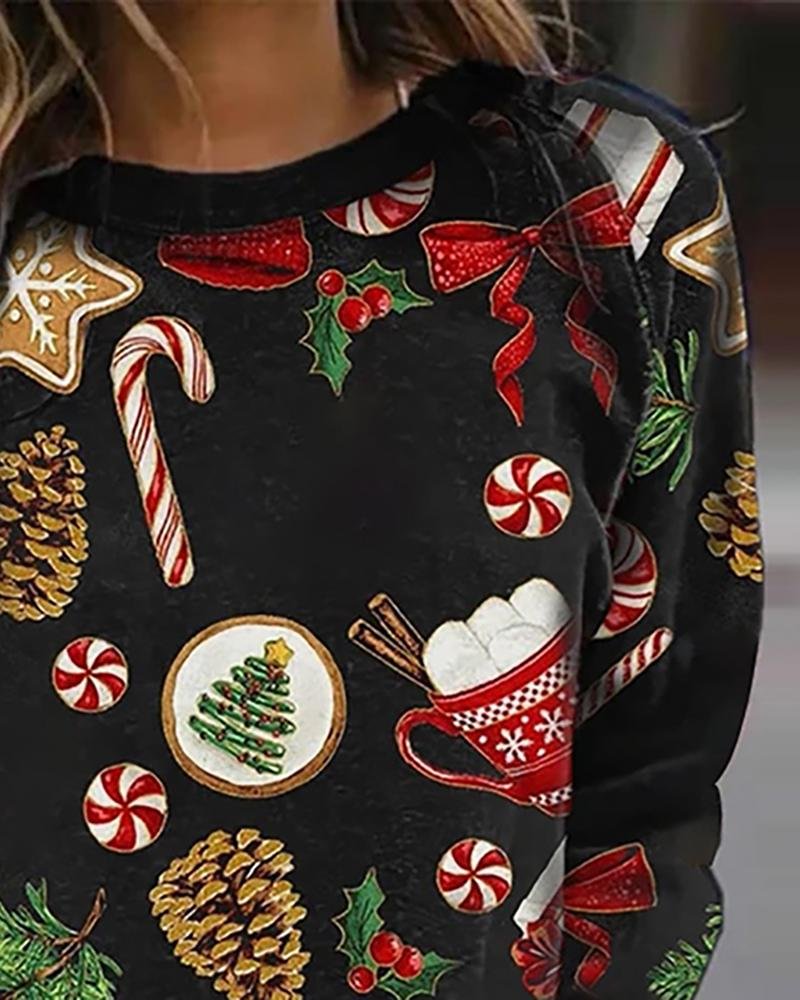 Christmas Mixed Print Casual Sweatshirt