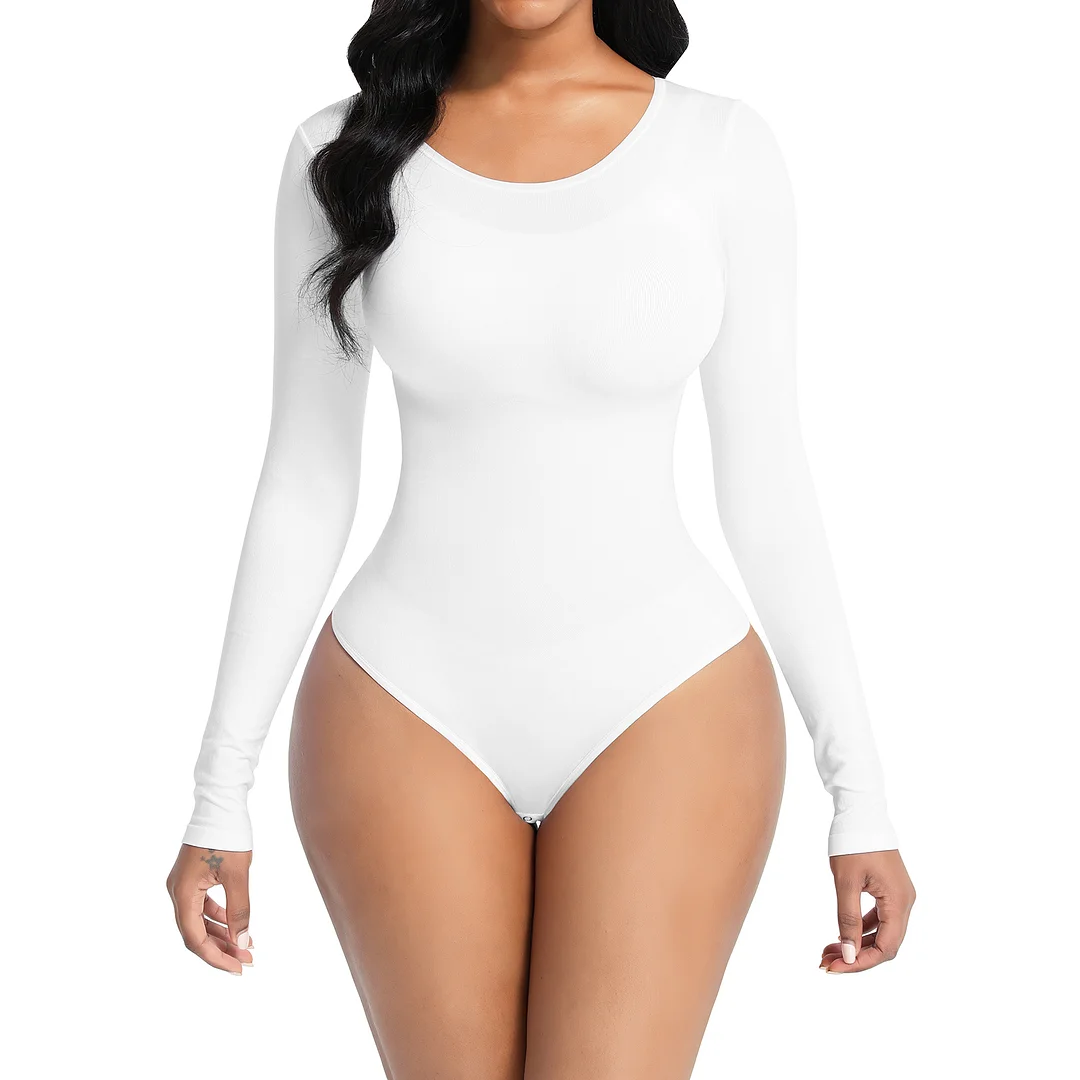 White Seamless Long Sleeve One-piece Bodysuit Corset Shapewear Bodysuit