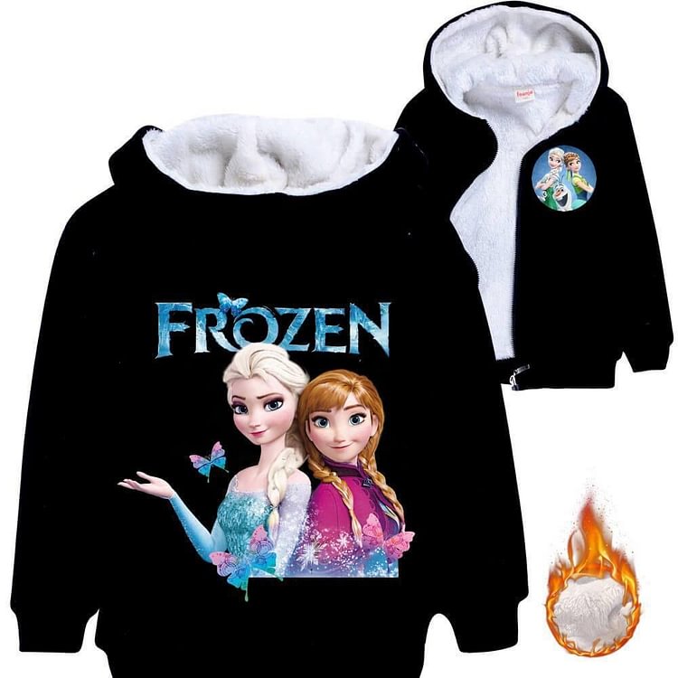 Mayoulove Elsa Anna Frozen Print Girls Fleece Lined Zip Up Winter Cotton Hoodie-Mayoulove
