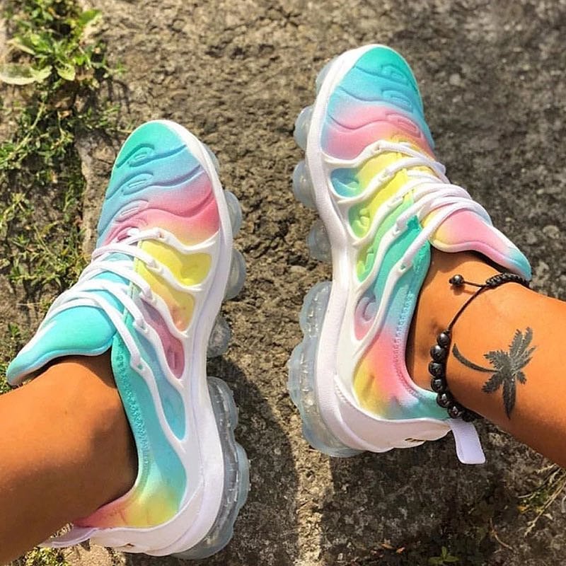 Women Fashion Rainbow Lace Up Sneakers