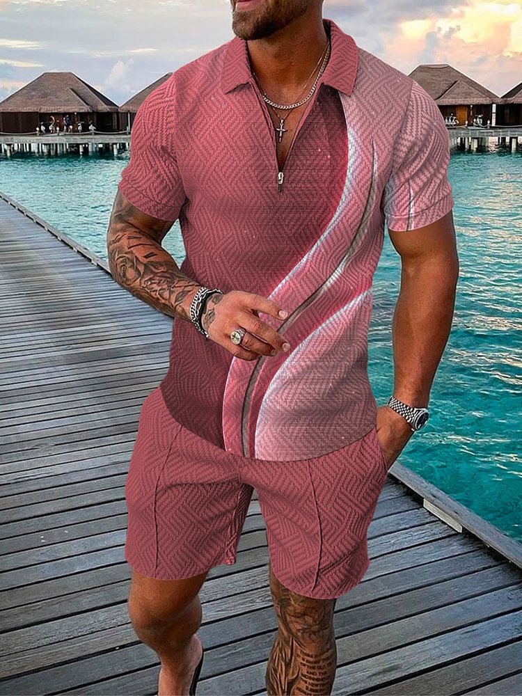 Men's Holiday Metal Line Printing Polo Pink Suit