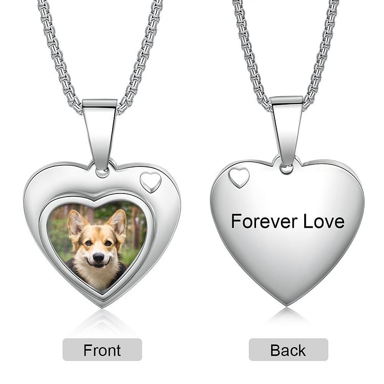 Personalized Picture Engraved Necklace Heart Pendant, Custom Necklace with Picture and Text