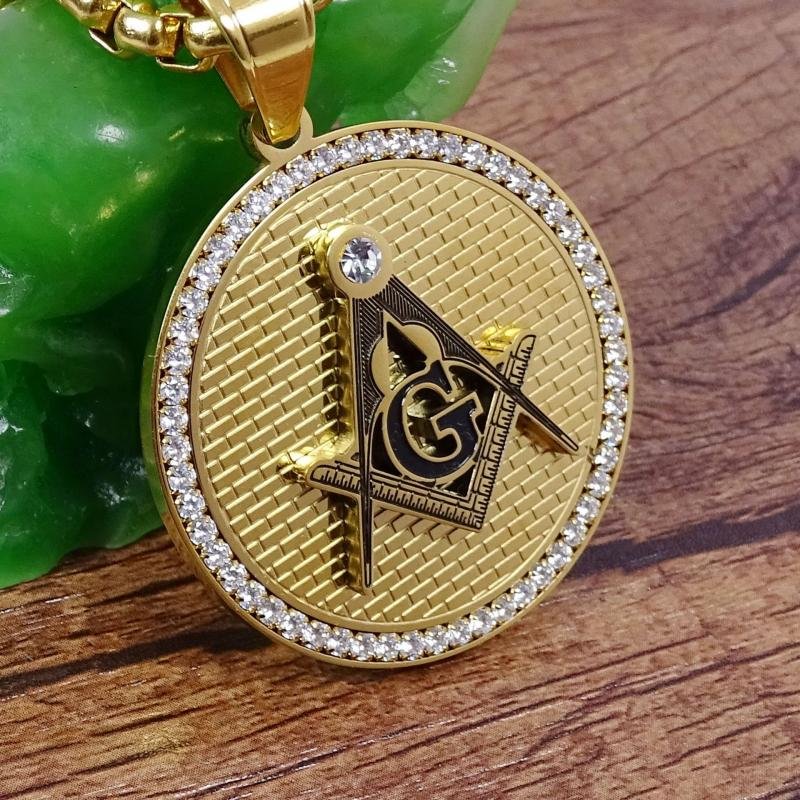 Round Bling Masonic Fremasonry Pendant Necklace Jewelry-VESSFUL