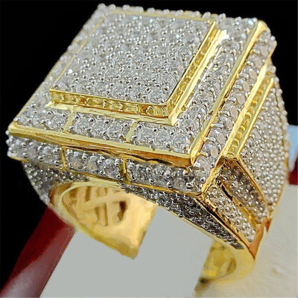 Iced Out Big Square Men Jewelry Hip Hop Ring-VESSFUL