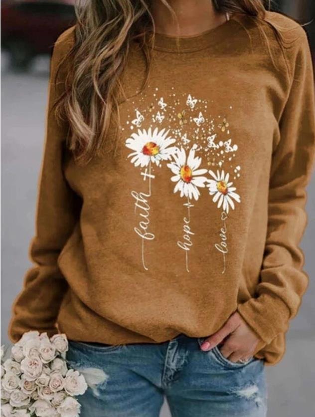Wish explosive top autumn and winter long-sleeved round neck print casual european and american sweater women