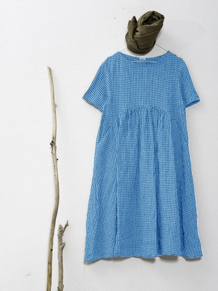 Womens Solid Color A-line Casual Linen Dress
