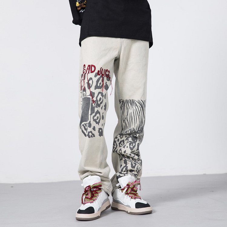 Hip Hop Streetwear Embroidery Vintage Pants Jeans for Men