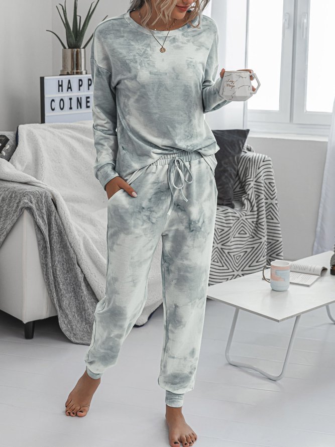 Gray White Ombre Tie-Dye Casual Suits Set