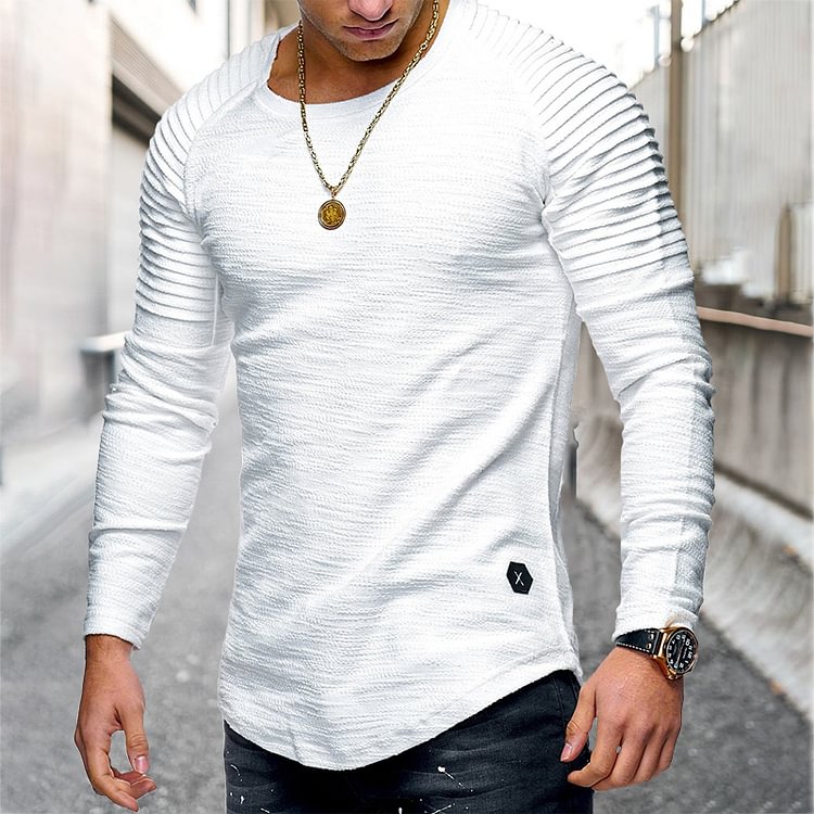 BrosWear Men's Brand Solid Color Long Sleeve T-shirt White