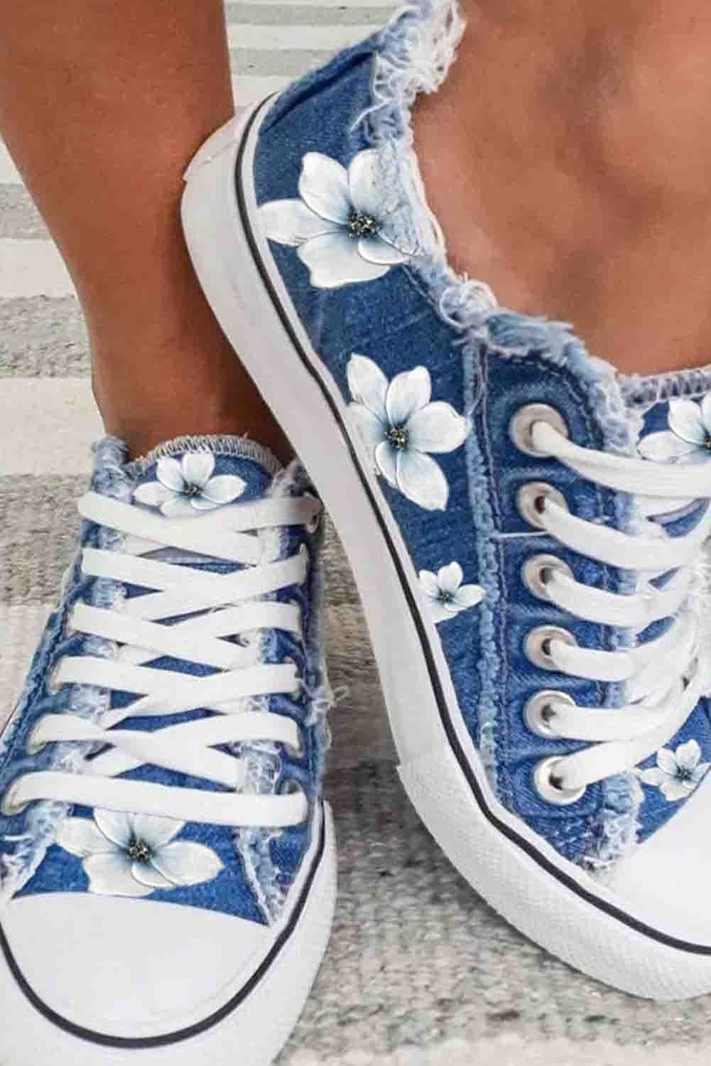 Women's Sneakers Floral Print Lace-up Canvas Sneakers