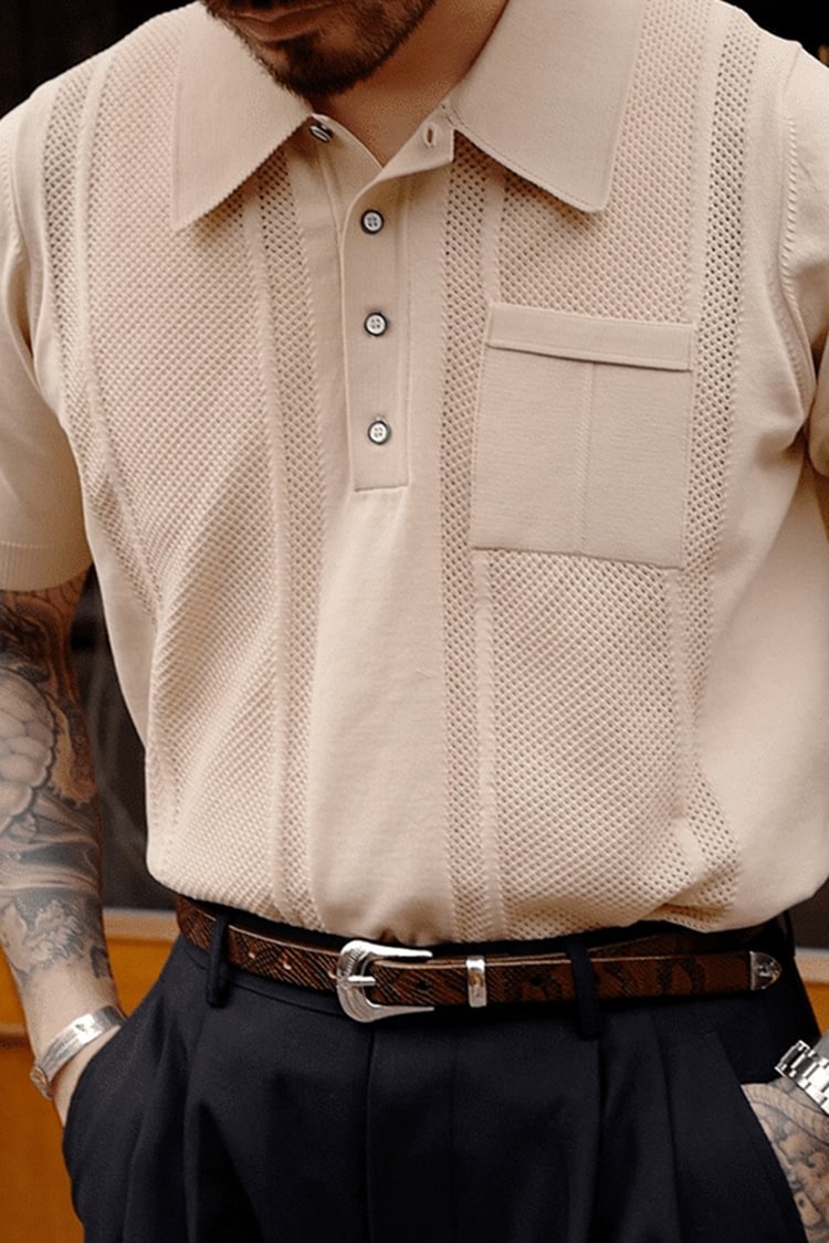 Tiboyz Men's Solid Color Loose Casual Short Sleeve Polo Shirt