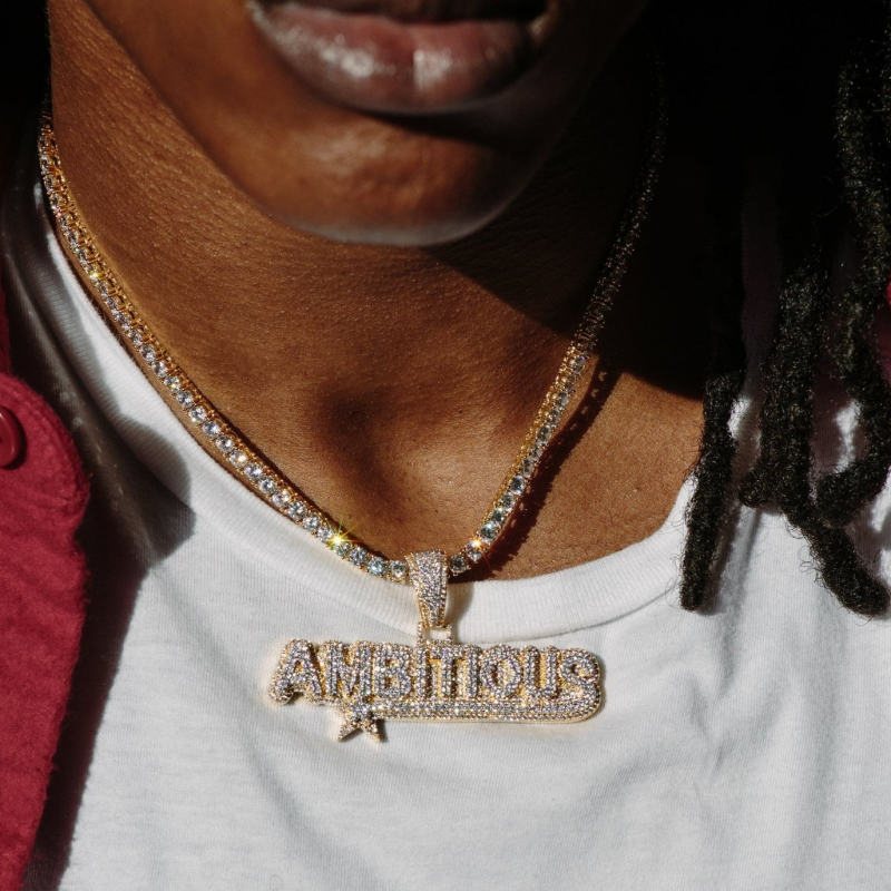 Iced Out Letter Ambitious Bling Star Hip Hop Pendant Necklace-VESSFUL