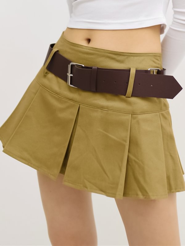 Belt Checkered Pleated Skirt