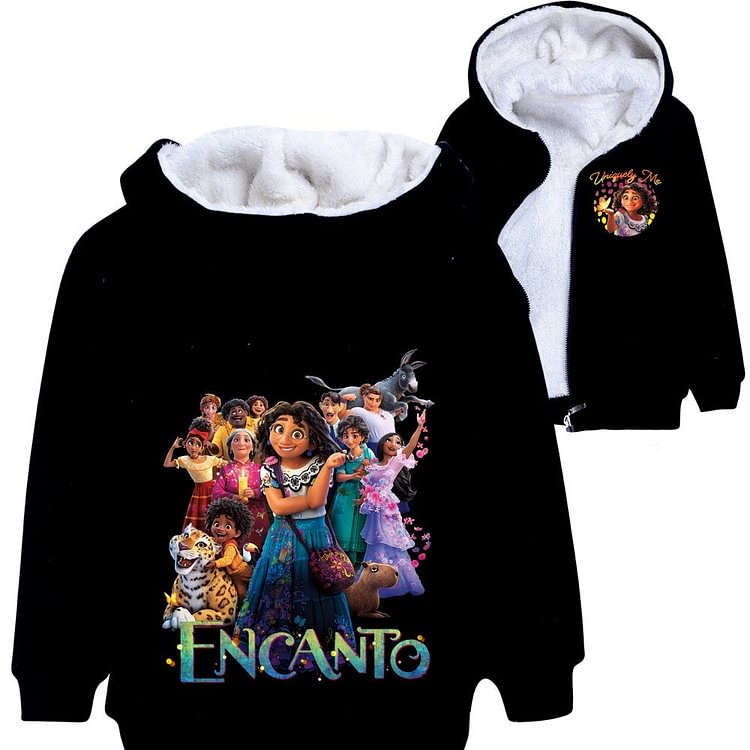 Mayoulove Encanto Sherpa Lined Hoodie Fleece Sweatshirt Full Zip Jacket for Kids-Mayoulove