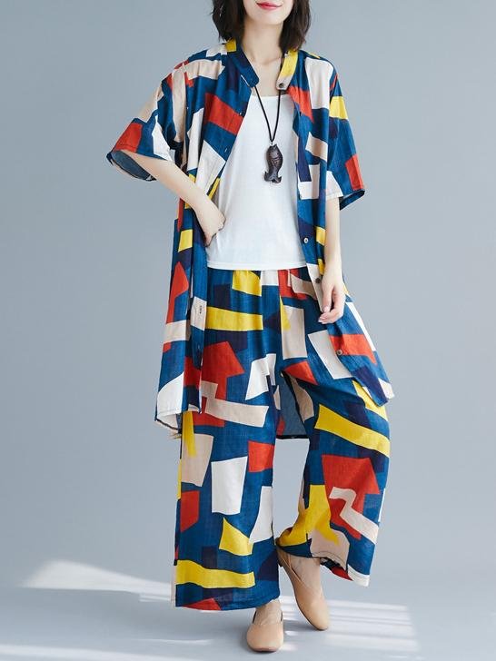 Casual Colorful Cube Printed Suits