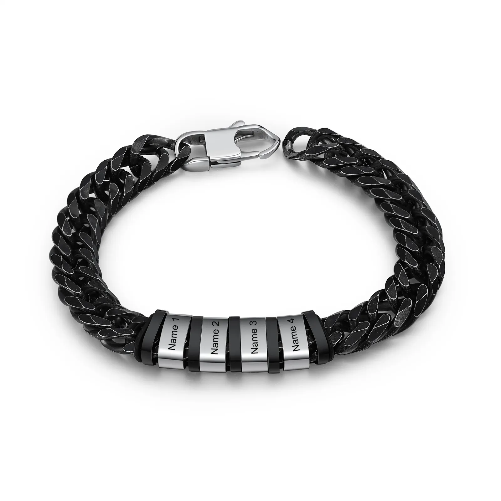 Bracelet Homme Personnalisable - Chaîne Cubaine Acier Inoxydable - Plaque Gravée Nom/initiales - Cadeau Anniversaire, Saint-Valentin, Père