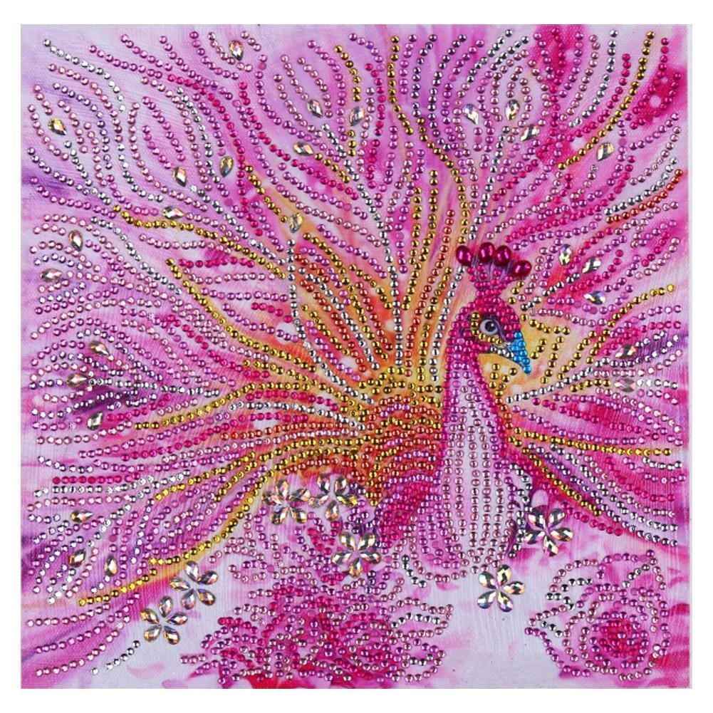 Partial Special Shaped Diamond Painting Pink Peafowl