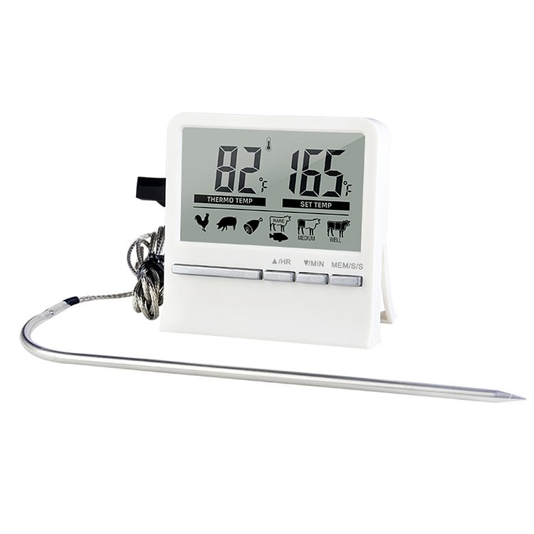 Digital Kitchen Grill Thermometer LCD Display Long Probe Cook Alarm Timer