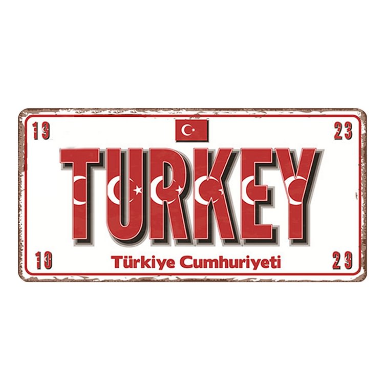 License Plate TURKEY Vintage Metal Tin Sign Plaque for Bar Pub Decor (H)
