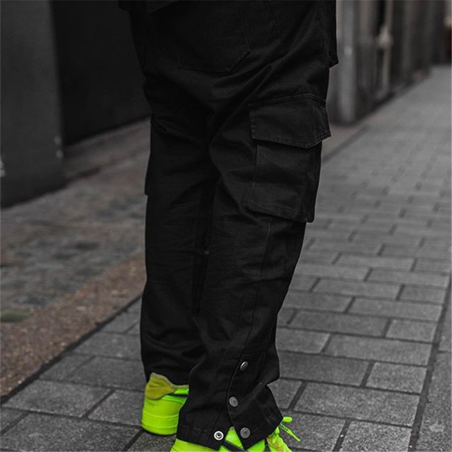 Solid Color Side Pockets Hip Hop Casual Streetwear Men's Cargo Pants-VESSFUL