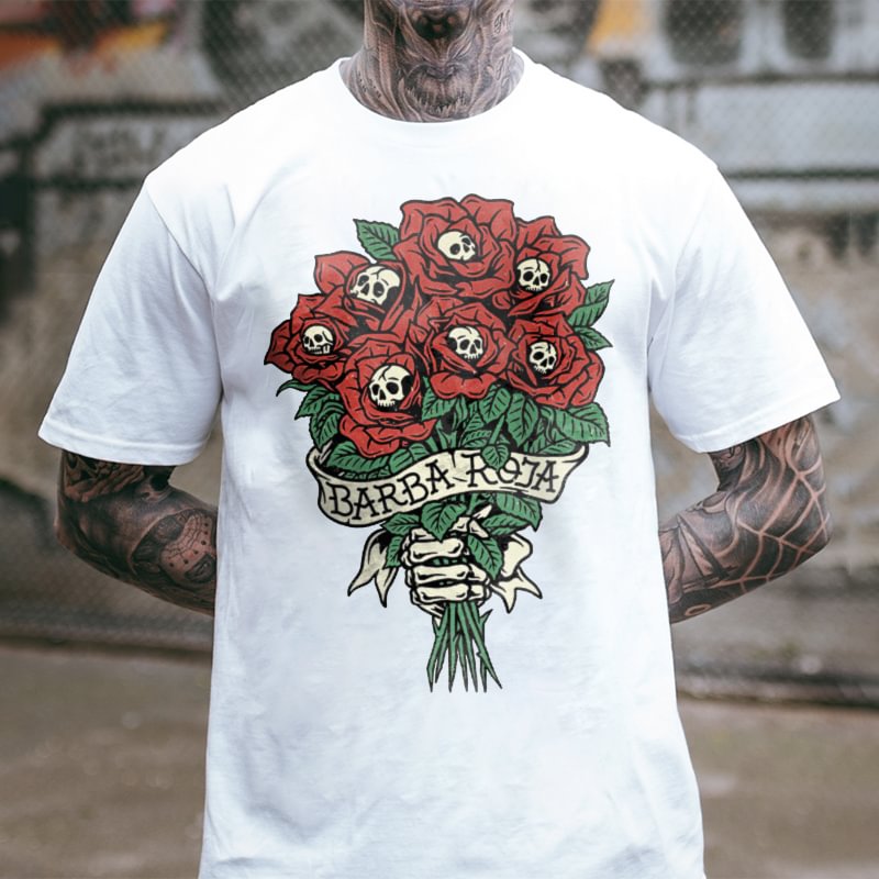 BARBA skull rose print men's casual tees designer - Krazyskull