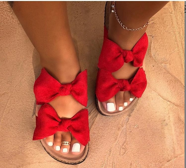 Women Summer Bow Cork Sandals Platform Footbed For Ladies