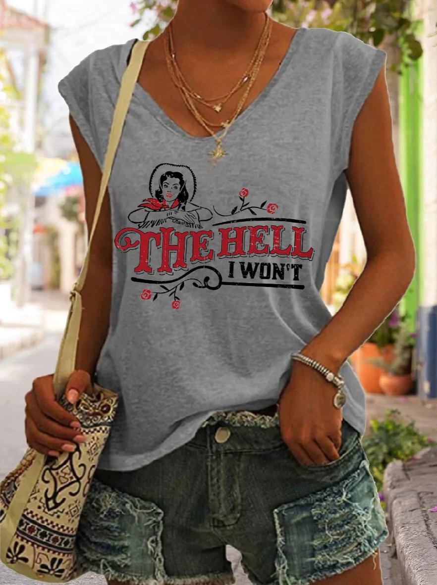 The Hell I Won'T White Cotton V-Neck Tank Top
