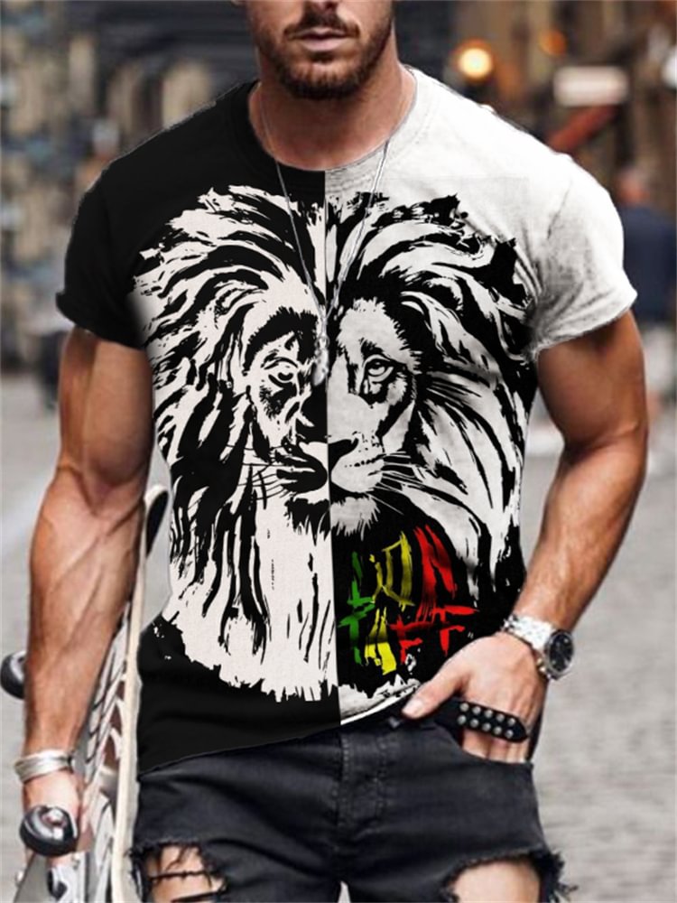 BrosWear Men's Rasta Lion Contrast Color T Shirt
